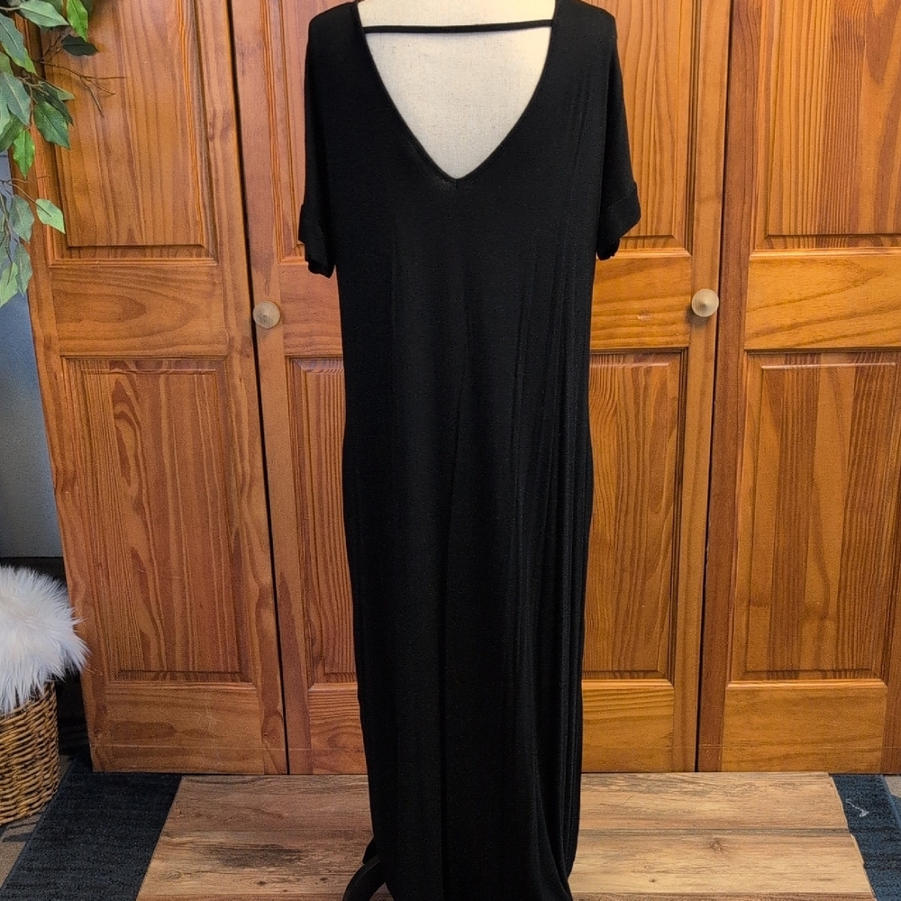 Grecerelle V Neck Stretch Casual Black Maxi Dress XL                 CC118 - Picture 7 of 8